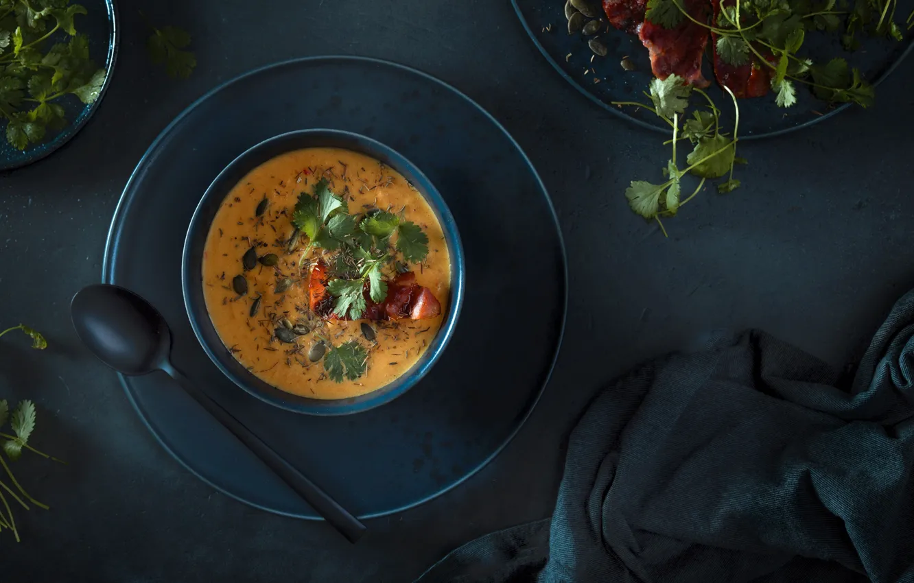 Photo wallpaper greens, soup, the first dish