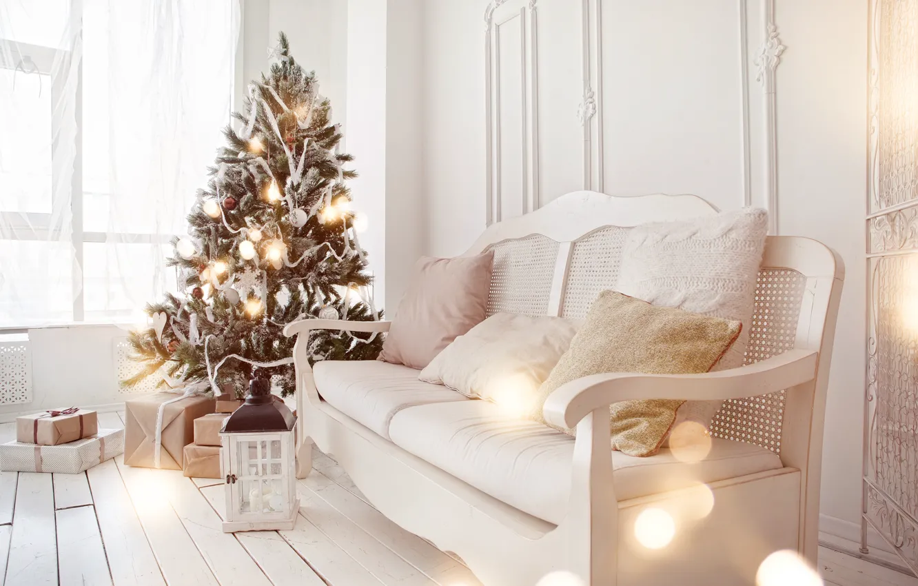 Photo wallpaper decoration, gift, toy, tree, new year, Christmas, white, Christmas