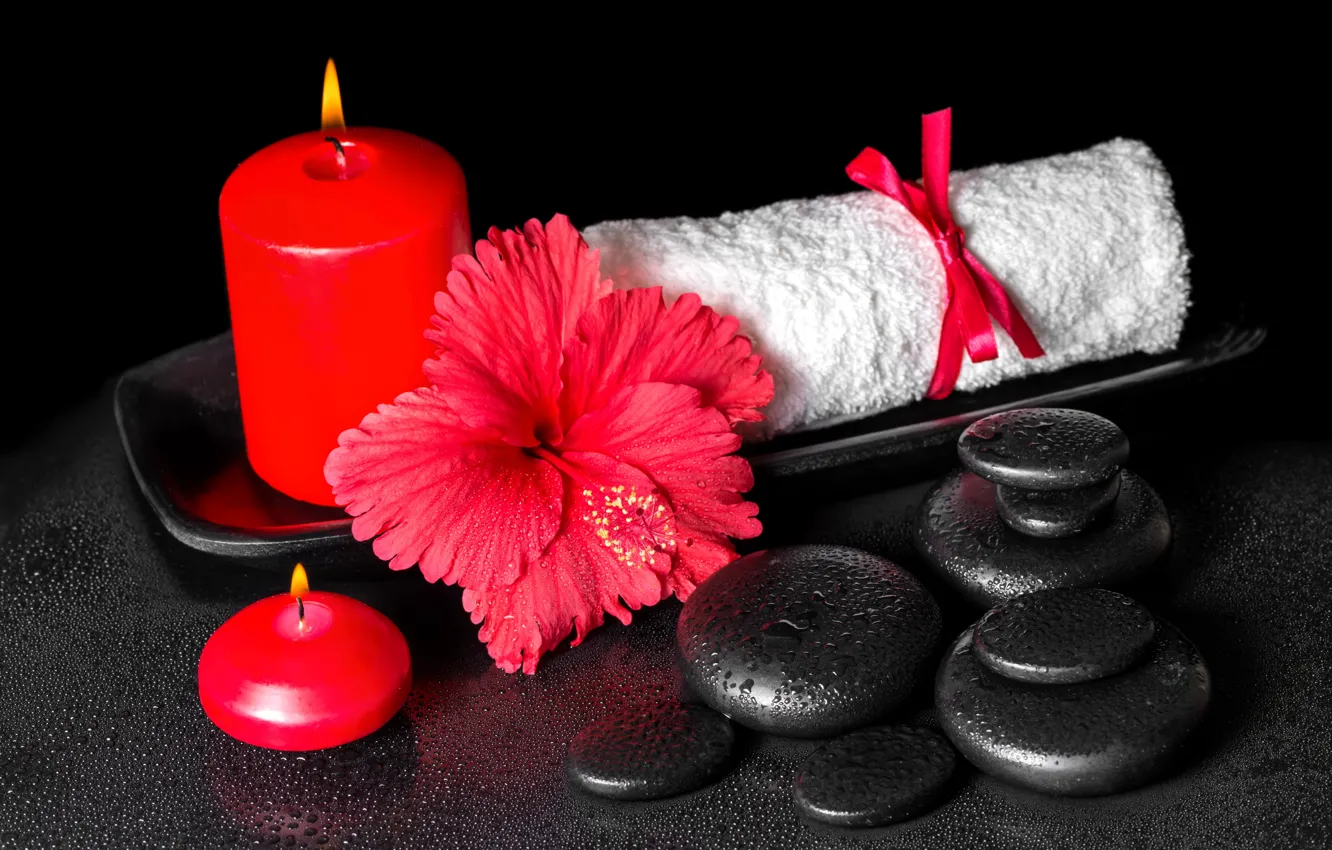 Photo wallpaper flowers, background, Spa, candles, spa, Spa stones