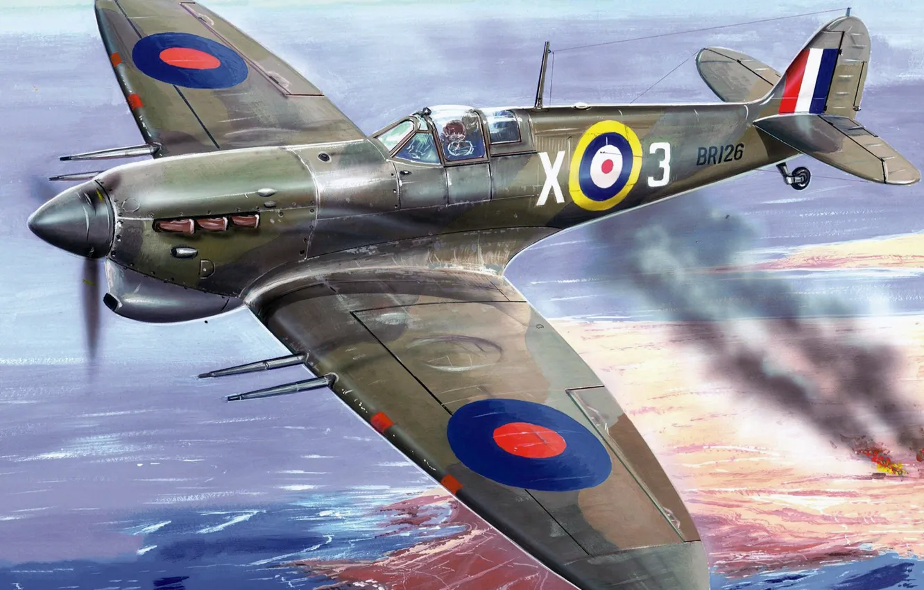 Photo wallpaper fighter, UK, Spitfire, Supermarine Spitfire, Raf, Spitfire Mk.Vc, Zdenek Machacek