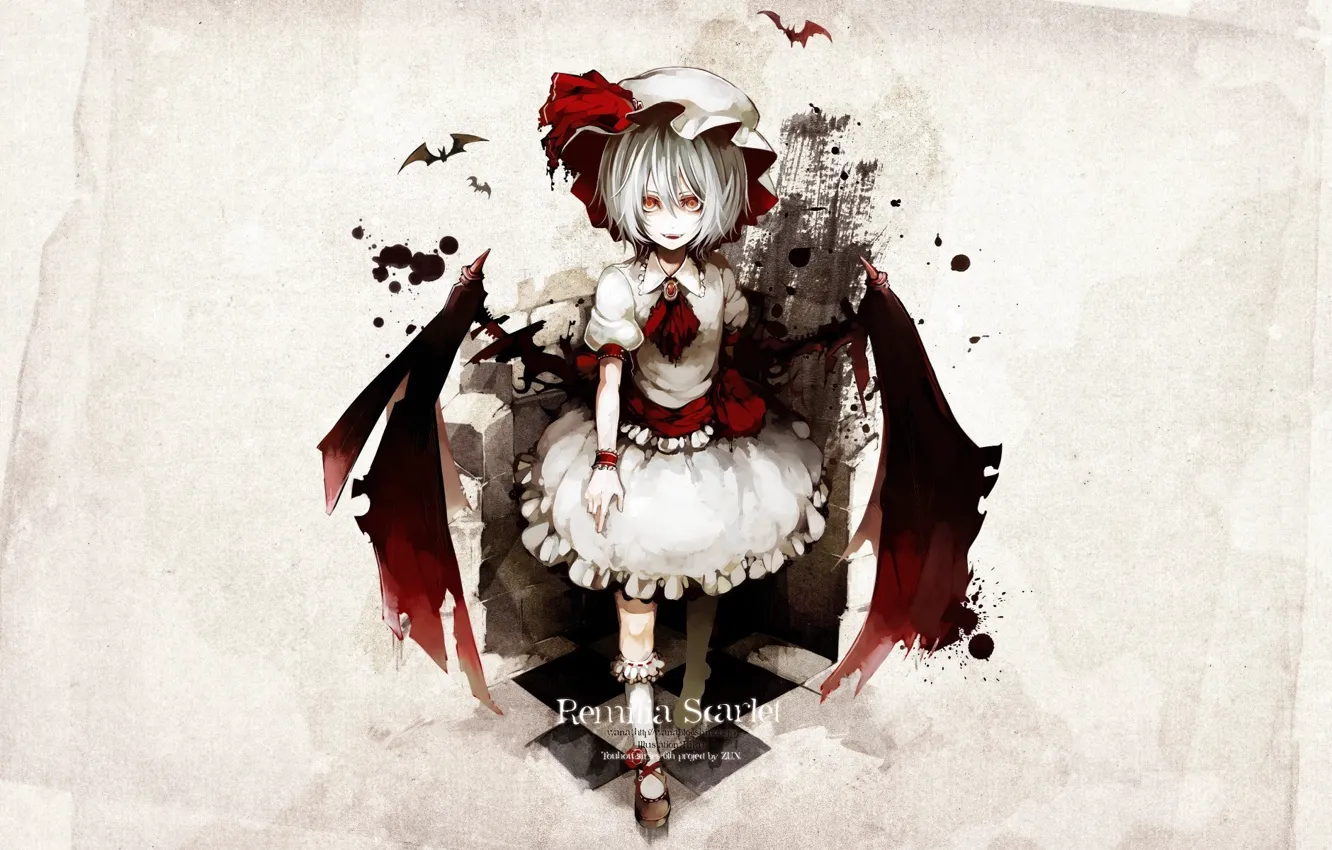 Photo wallpaper bats, red eyes, touhou, predatory, vampire, Touhou Project, Remilia Scarlet, hell of a grin