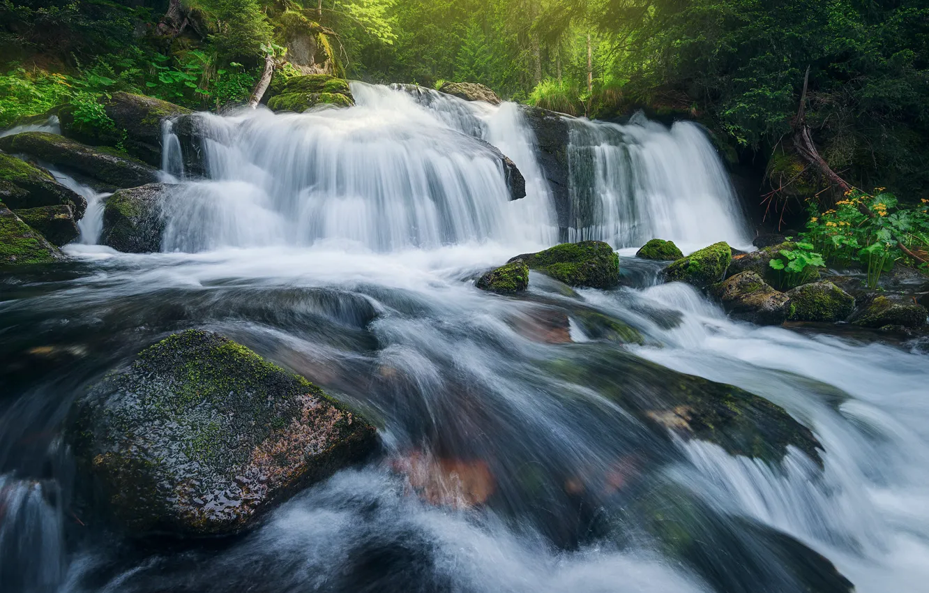 Photo wallpaper stones, waterfall, stream