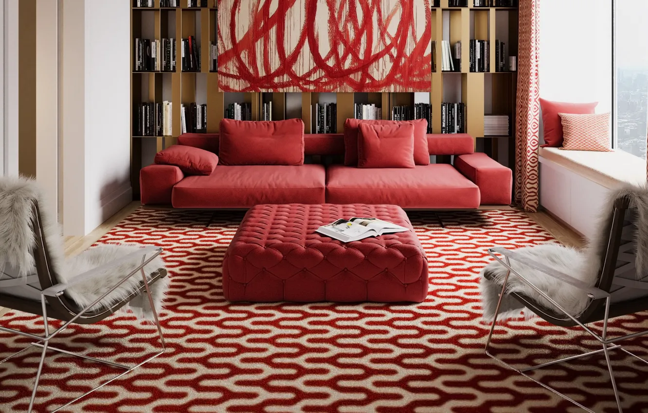 Photo wallpaper interior, library, living room, library, 432 Park Avenue