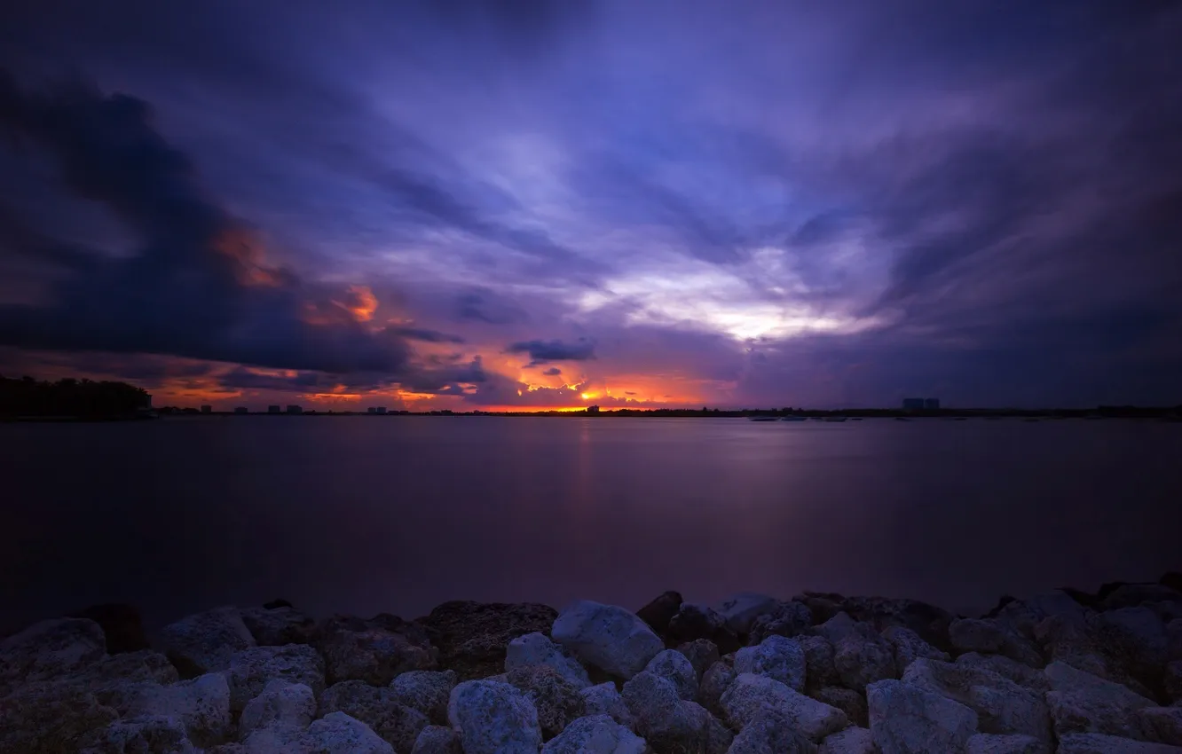 Photo wallpaper sunset, the ocean, Miami, the evening, Miami, sunset