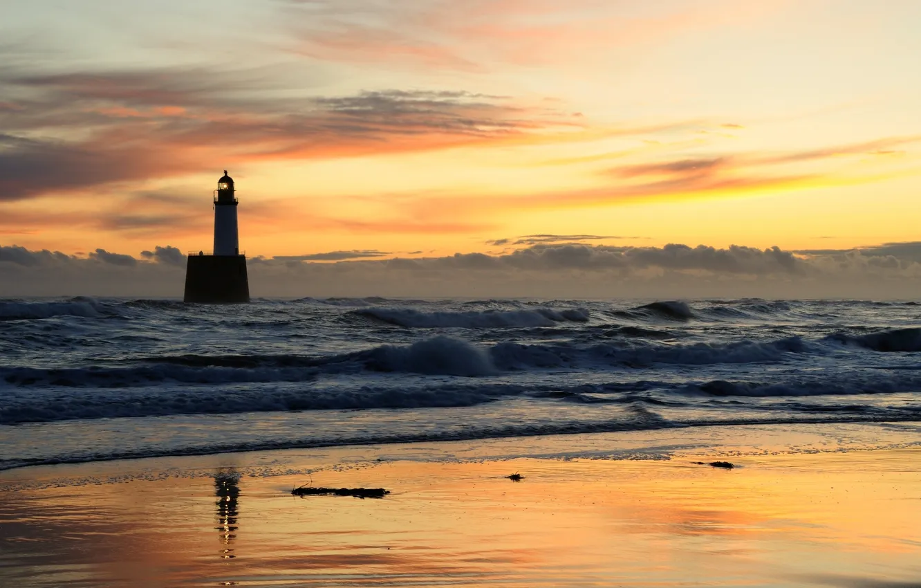 Photo wallpaper sea, wave, the sky, landscape, sunset, background, Wallpaper, shore