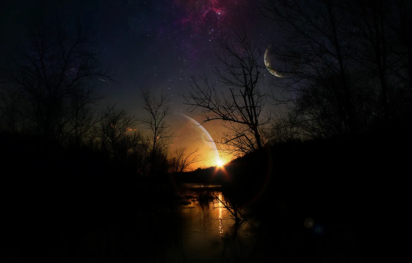 Photo wallpaper light, night, planet