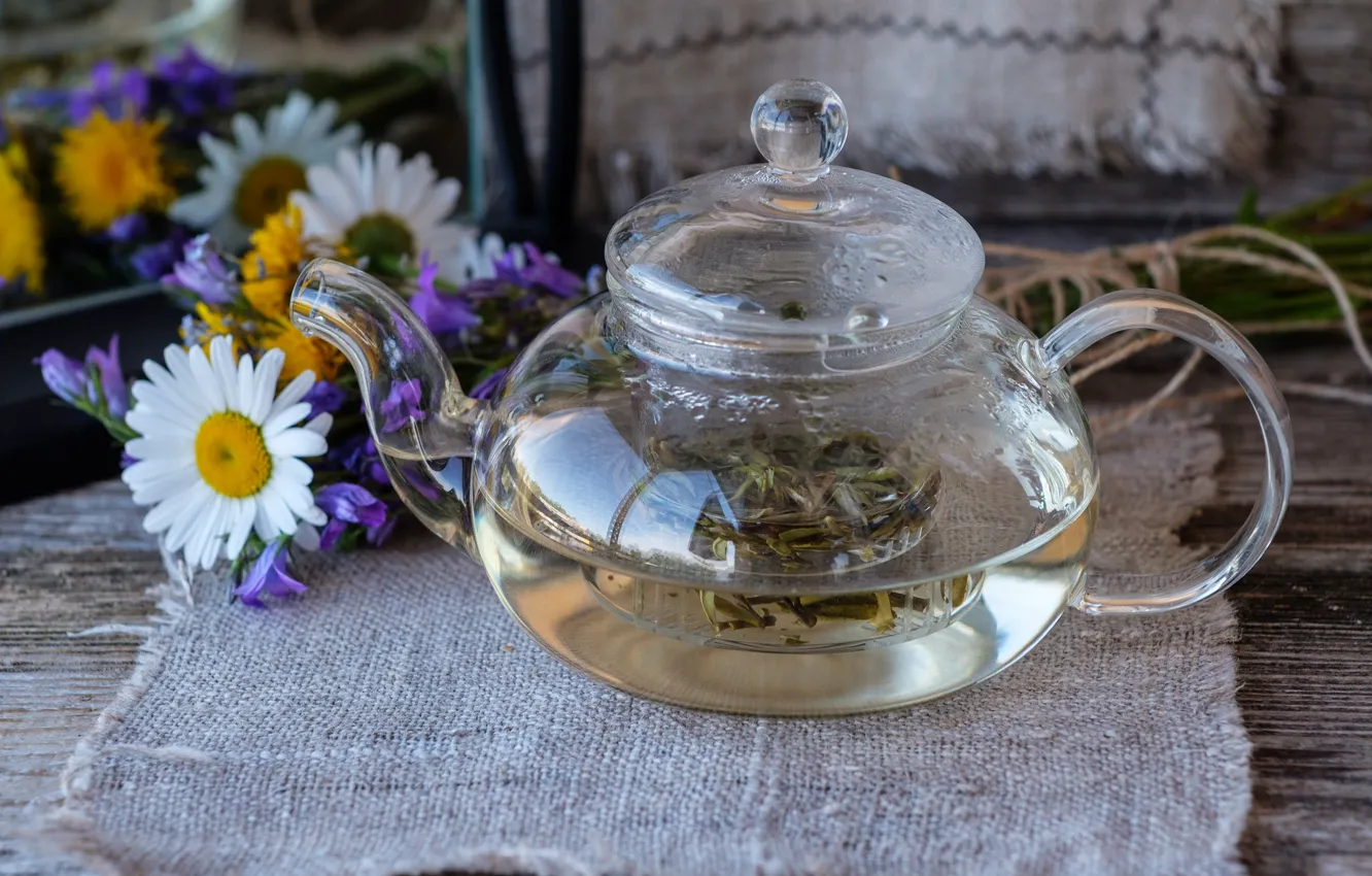 Photo wallpaper flowers, tea, drink