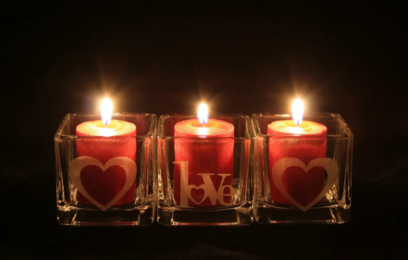 Photo wallpaper light, the dark background, fire, candles, Love, Valentine's Day, the holiday of all lovers
