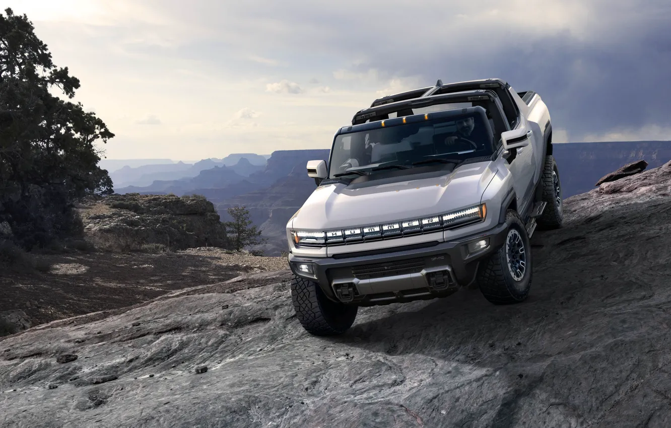 Photo wallpaper pickup, GMC, electric, pickup truck, electric car, 2022, mountain slope, mountain slope