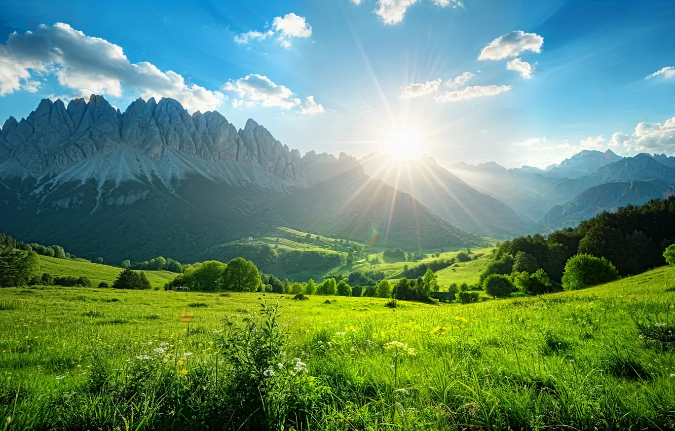 Photo wallpaper landscape, nature, sun