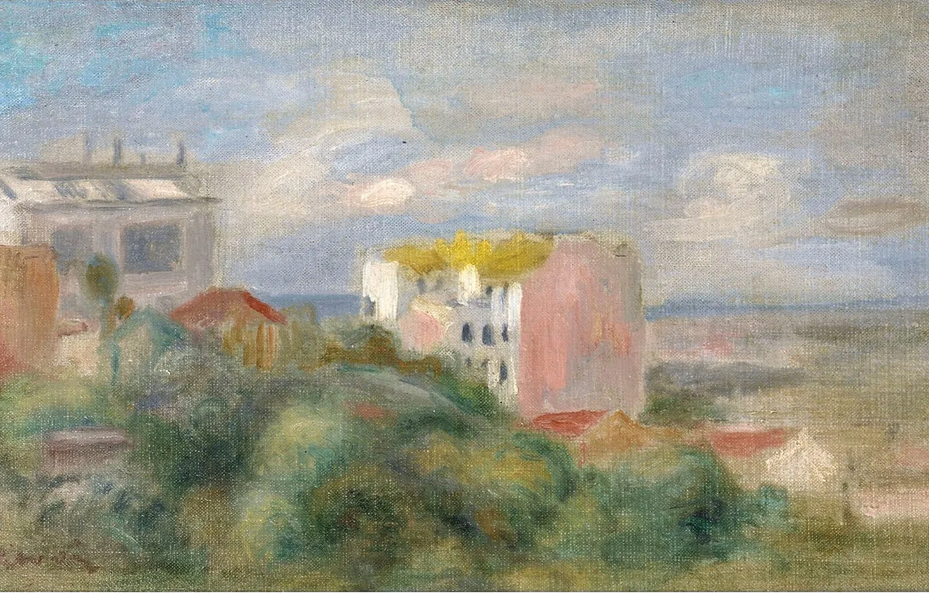 Photo wallpaper house, picture, Pierre Auguste Renoir, Pierre Auguste Renoir, Landscape Of Montmartre