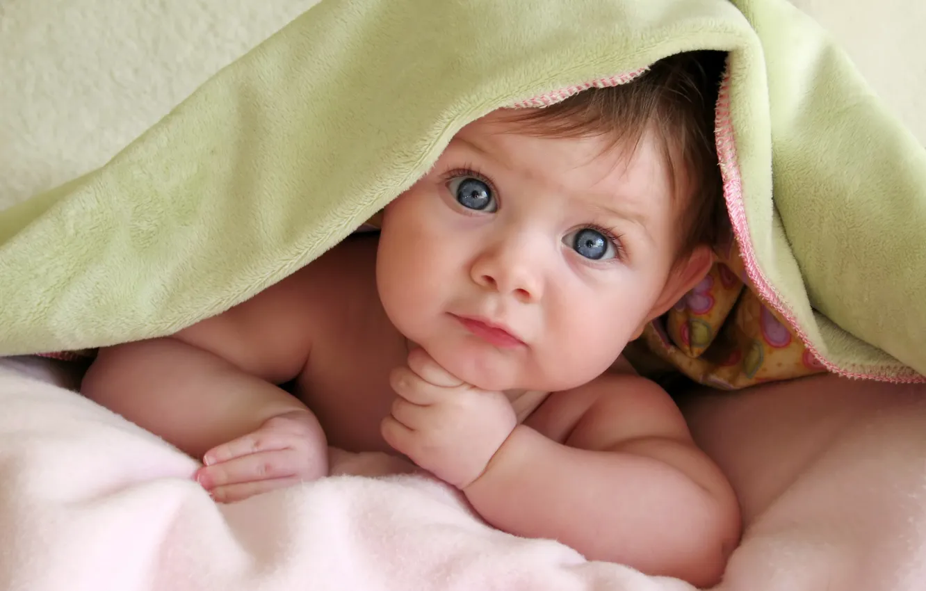 Photo wallpaper look, children, baby, blue eyes