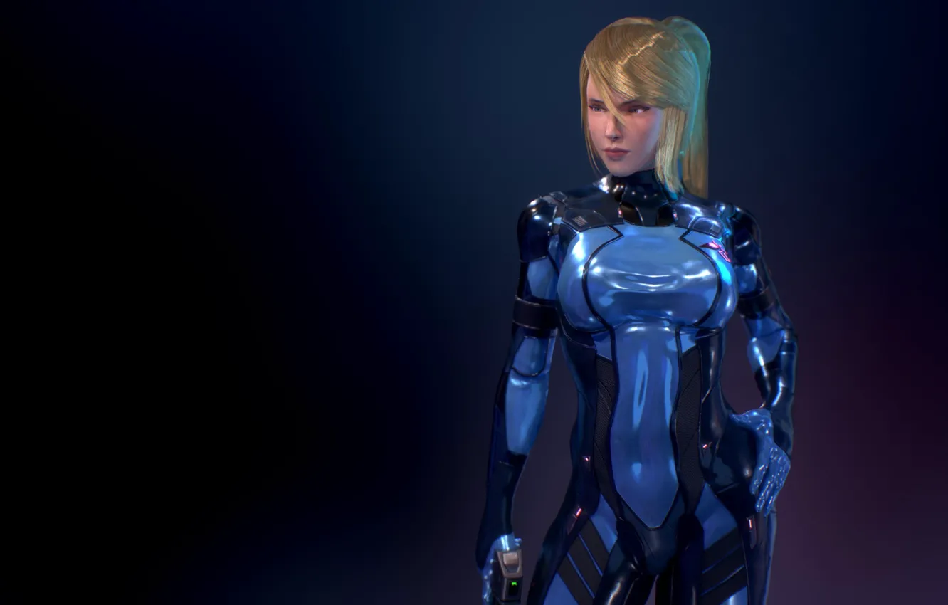 Photo wallpaper girl, dark colors, minimalism, beautiful girl, Samus Aran, Samus, good figure, zero suit