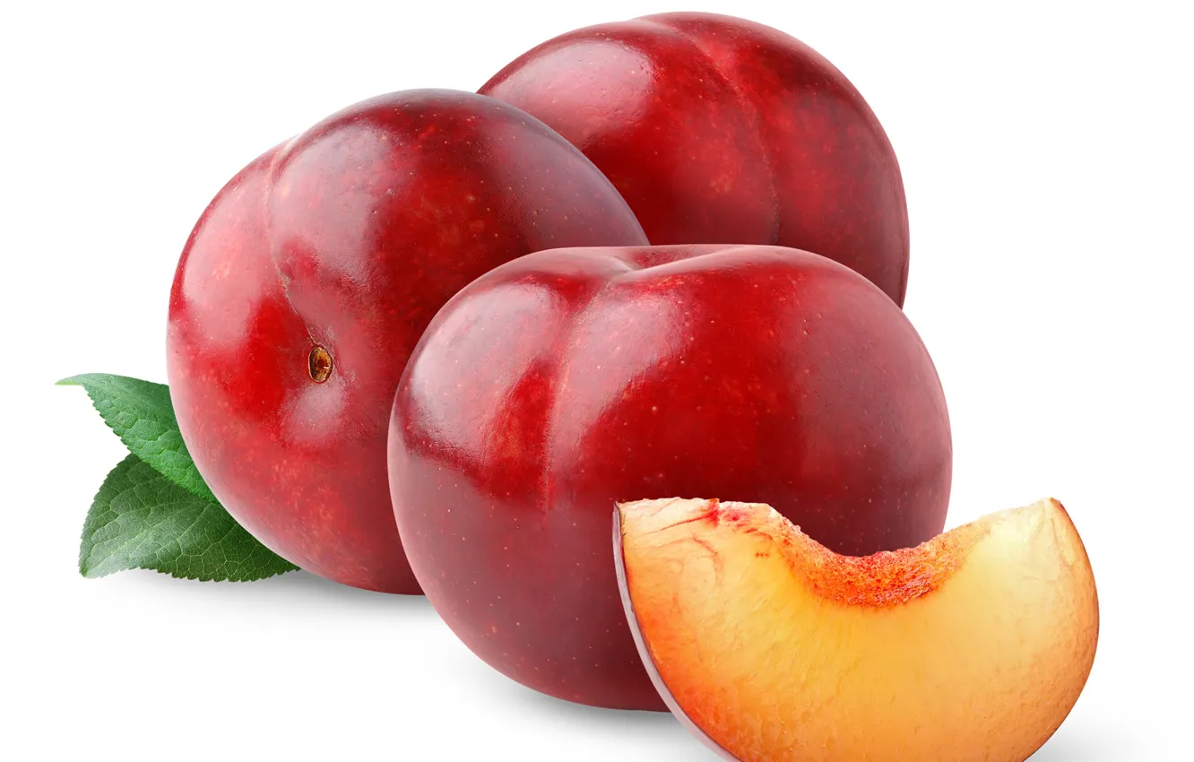 Photo wallpaper leaf, fruit, plum