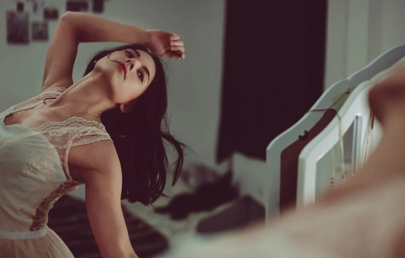 Photo wallpaper girl, pose, room, brunette