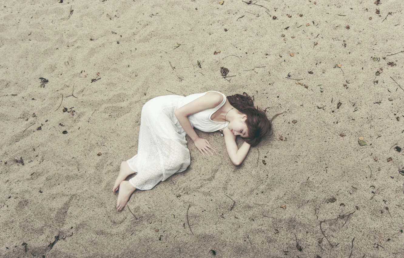 Photo wallpaper sand, Girl, dress