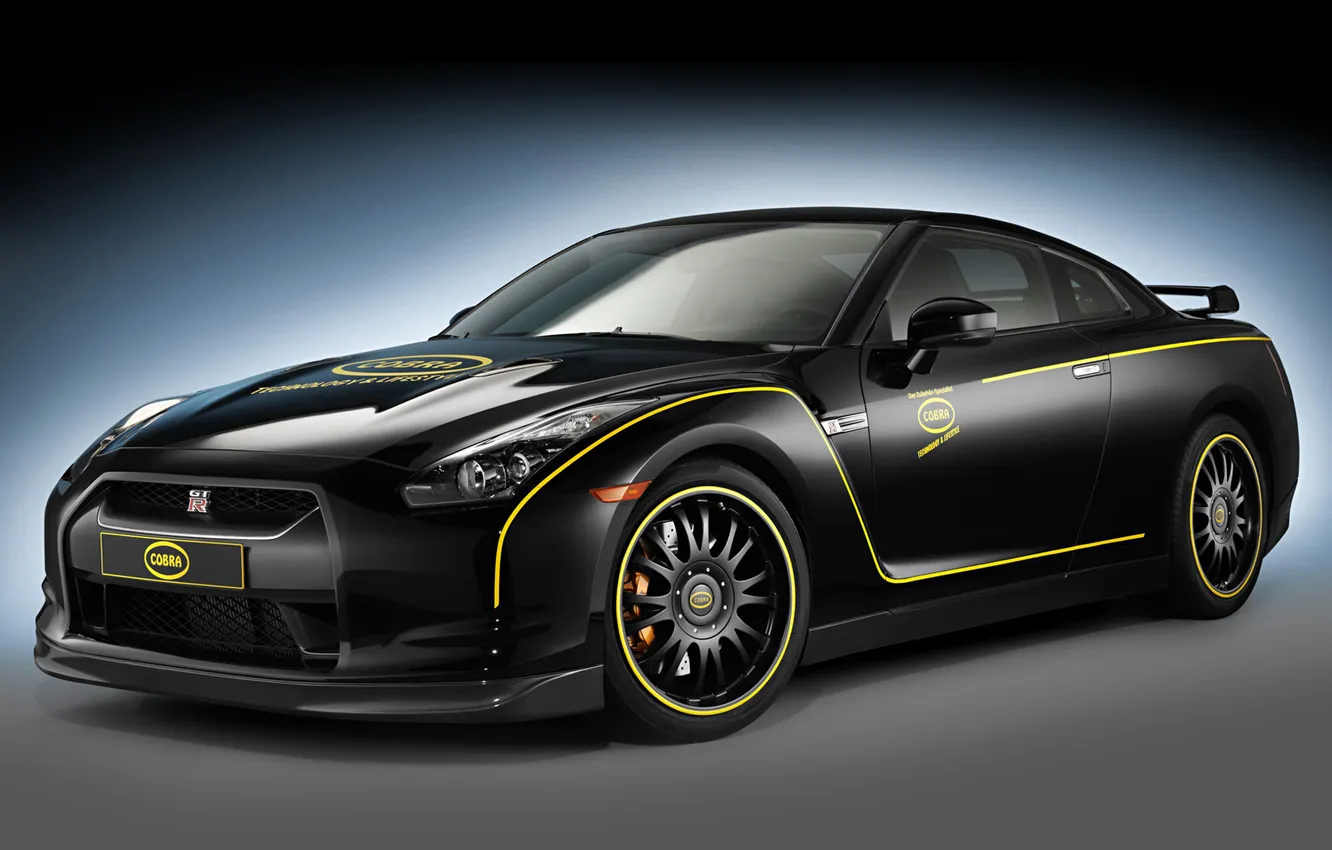 Photo wallpaper Nissan, GT-R, black, the front part, Cobra Technology