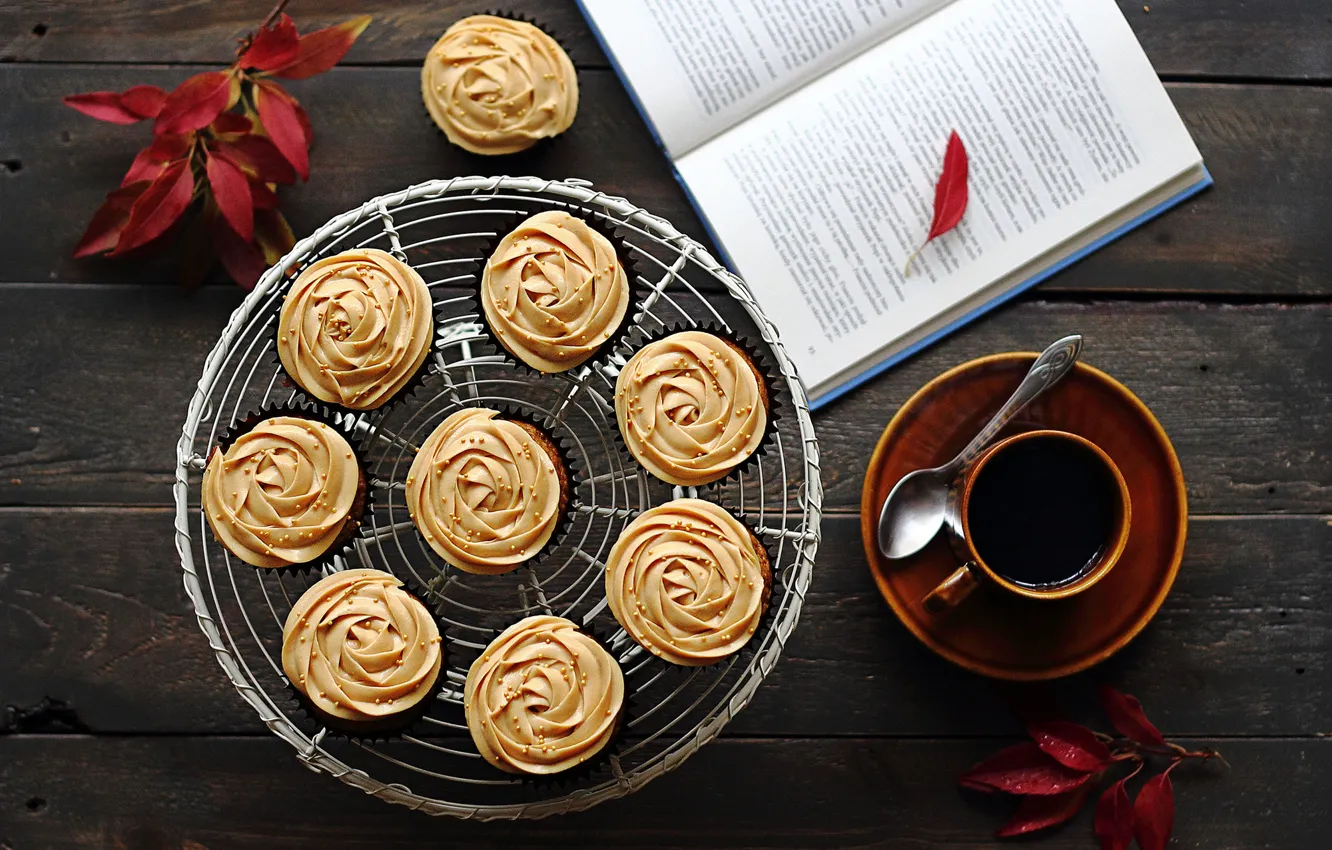 Photo wallpaper book, coffee, letters, snacks