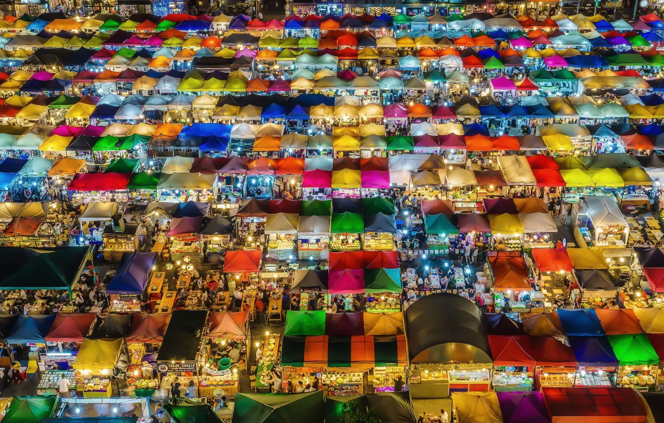 Photo wallpaper light, night, the city, lights, Asia, market, tents