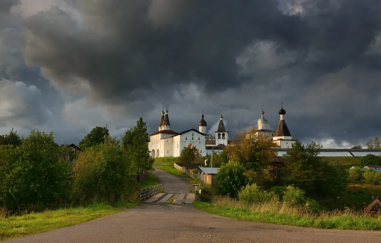 Photo wallpaper landscape, clouds, nature, the monastery, Maxim Evdokimov, Ferapontovo