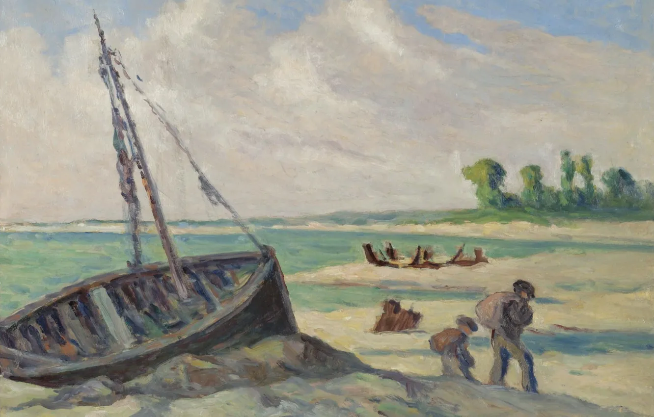 Photo wallpaper picture, seascape, 1929, Maximilien Luce, Maximilien Luce, Outskirts Of Le Tréport. The barque on the …