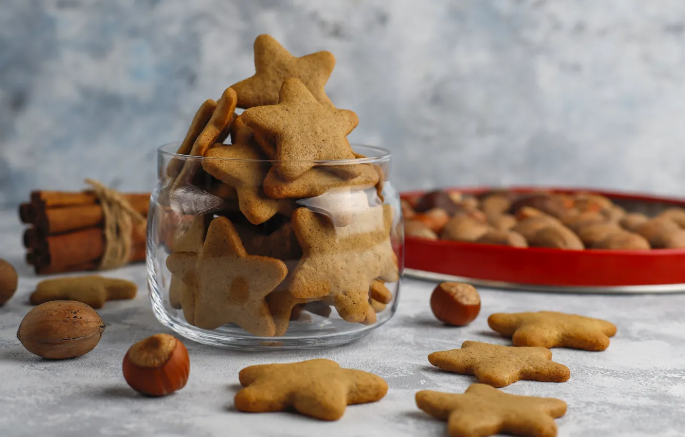 Photo wallpaper stars, cookies, nuts, cinnamon, cookie, cakes, spaletti