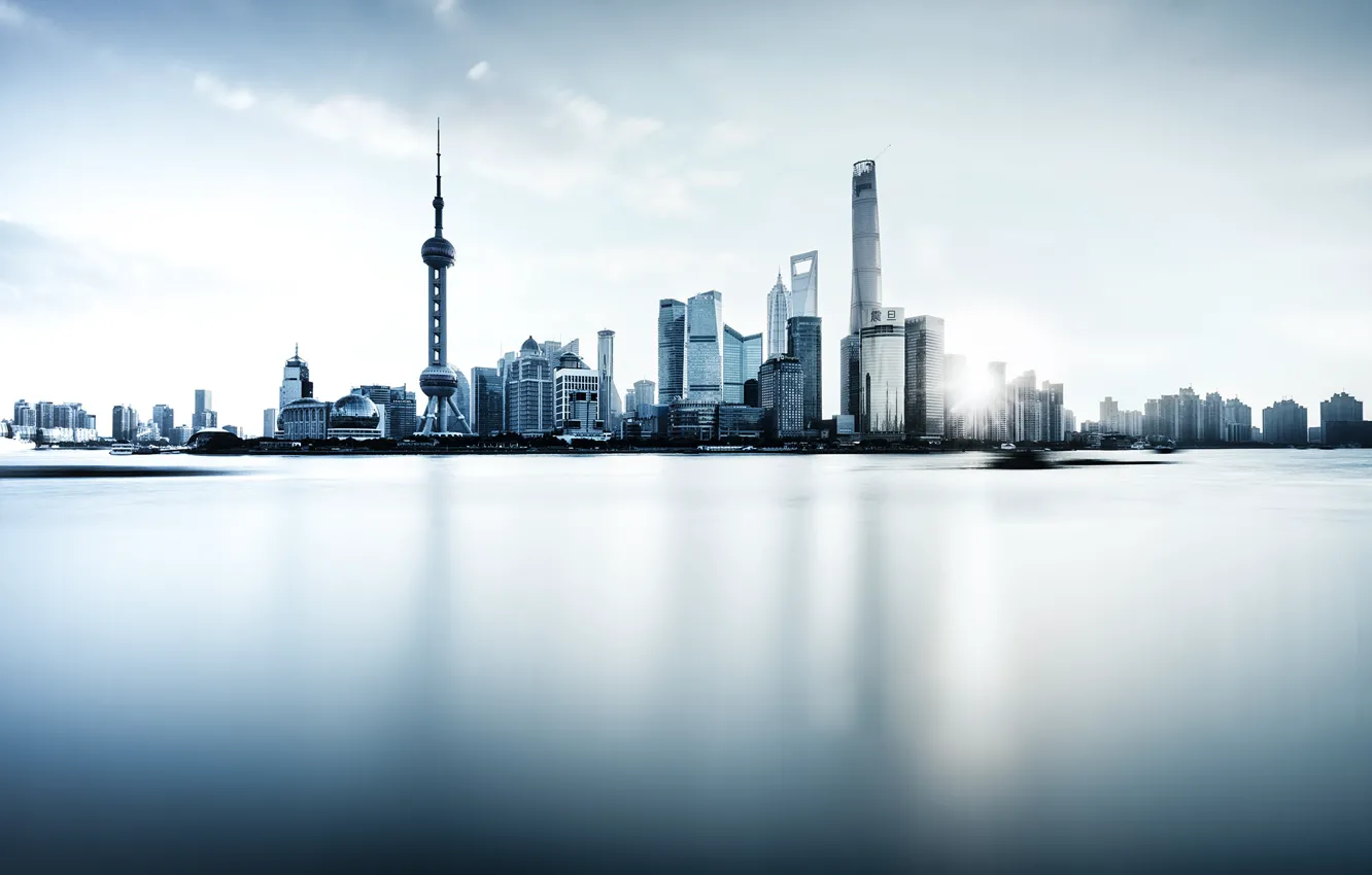 Photo wallpaper river, China, Shanghai, Oriental Pearl Tower, Shanghai Tower, Shanghai World Financial Center, the Huangpu river