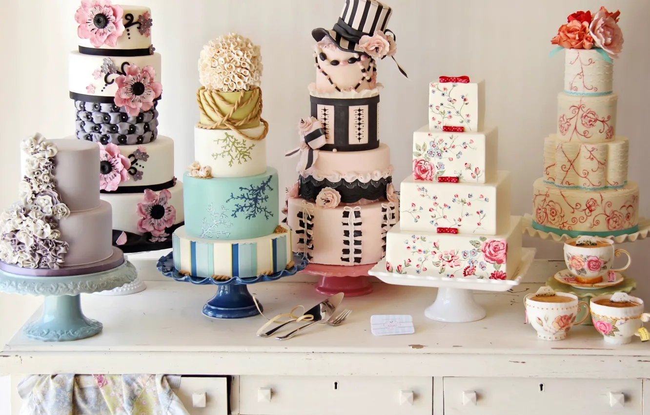 Photo wallpaper birthday, tea, Cup, cake, sweet