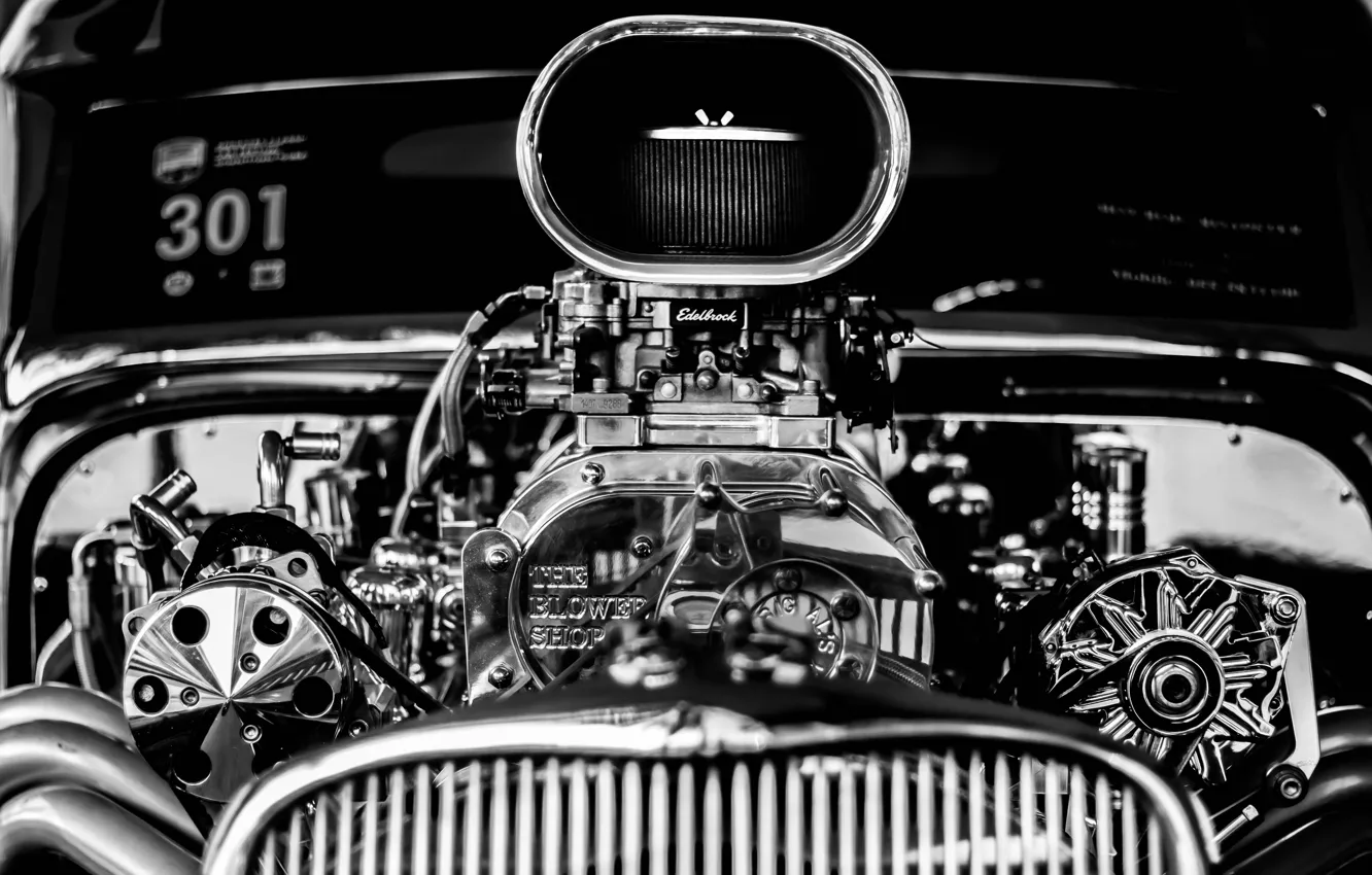 Photo wallpaper engine, black and white, detail, car, monochrome, motor