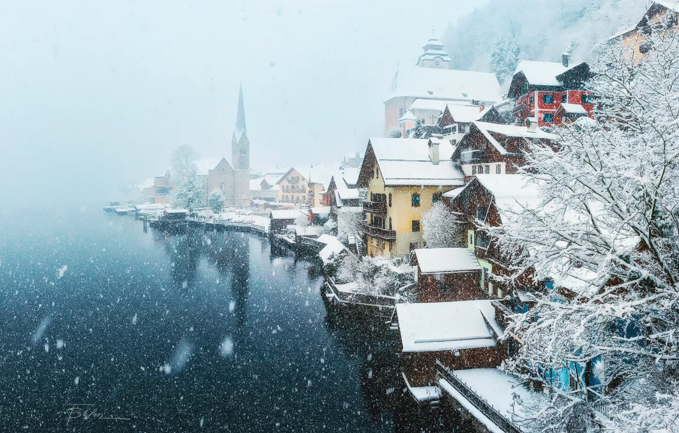 Photo wallpaper winter, snow, the city, Austria, the village
