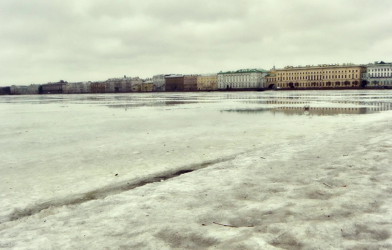 Photo wallpaper ice, winter, the city, Peter, Saint Petersburg, Neva