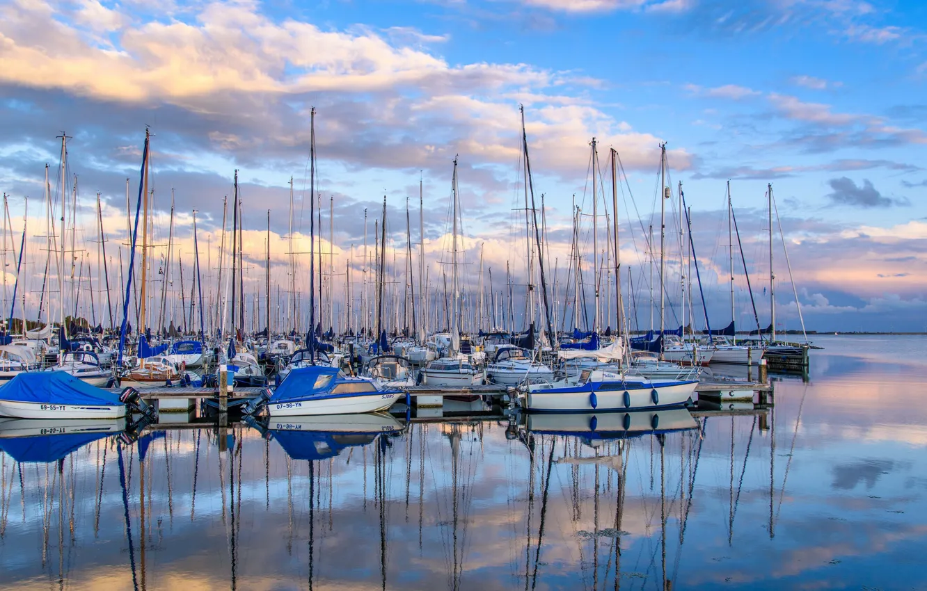 Photo wallpaper sea, clouds, boat, island, yacht, Netherlands, harbour, Goeree-Overflakkee