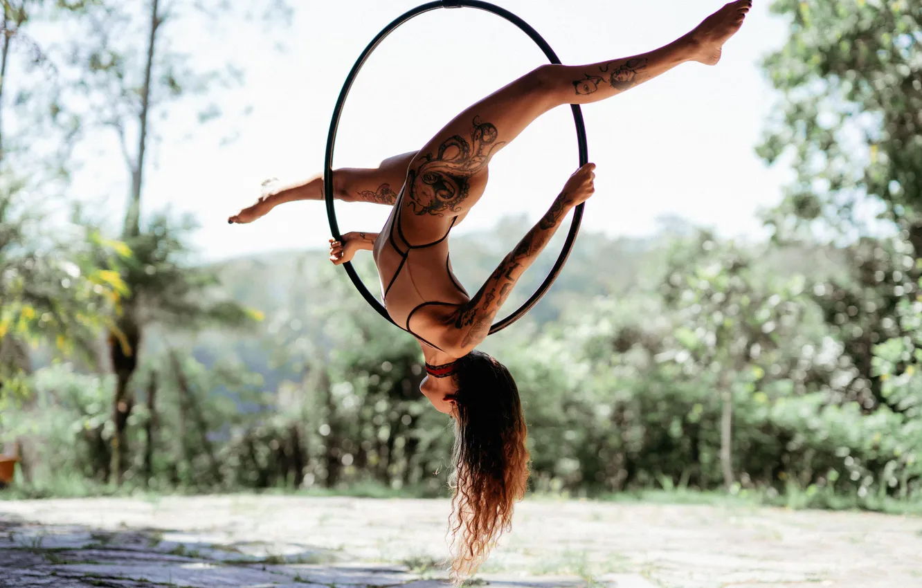 Photo wallpaper flexibility, power, ring, tattoo, legs, stretching, gymnast, wrap