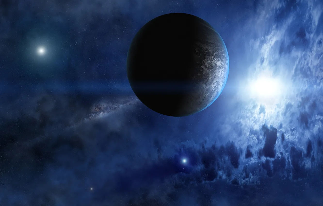 Photo wallpaper space, stars, light, fiction, planet, beauty