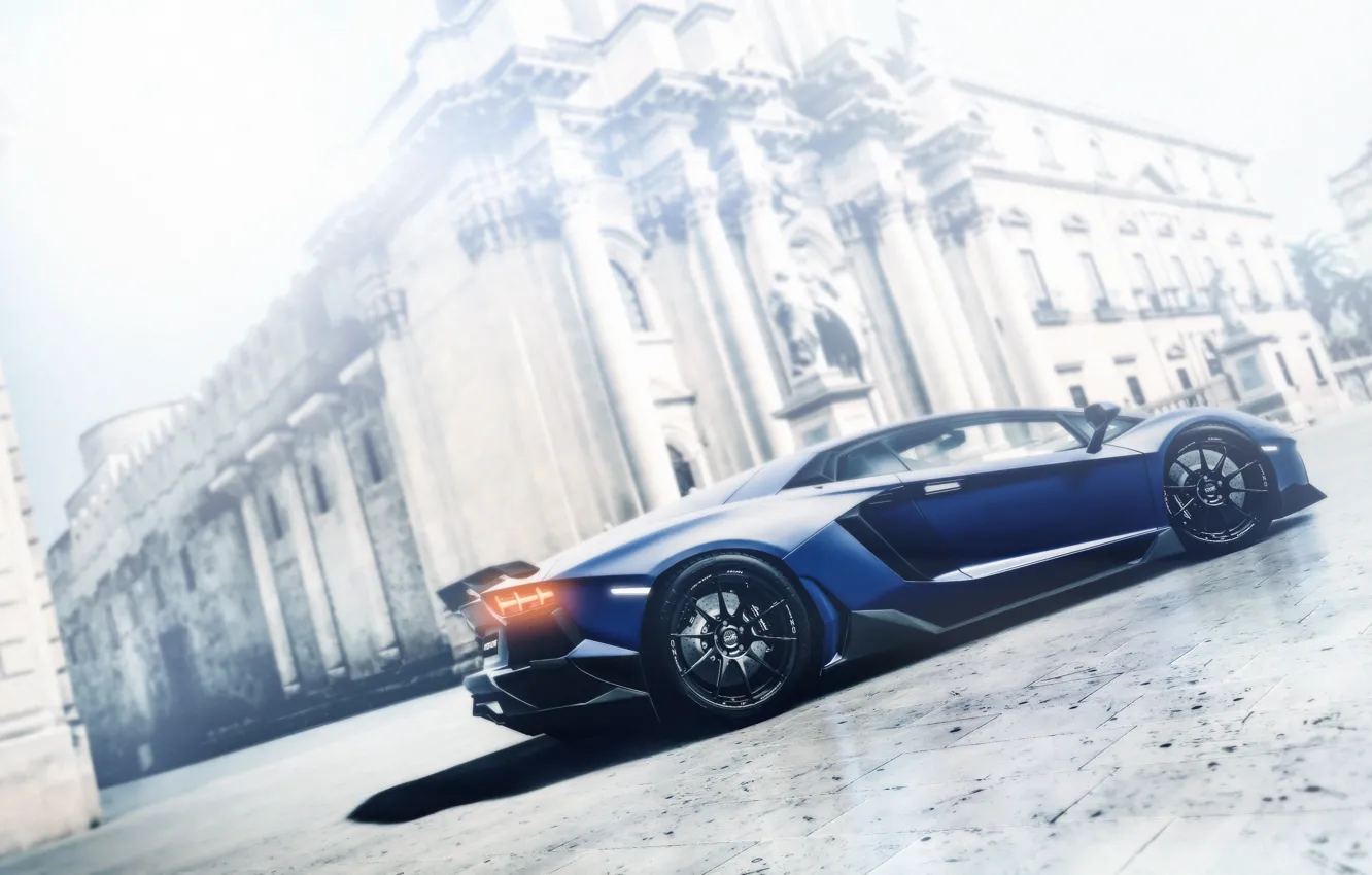 Photo wallpaper blue, Lamborghini, profile, Lamborghini, blue, LP700-4, Aventador, aventador