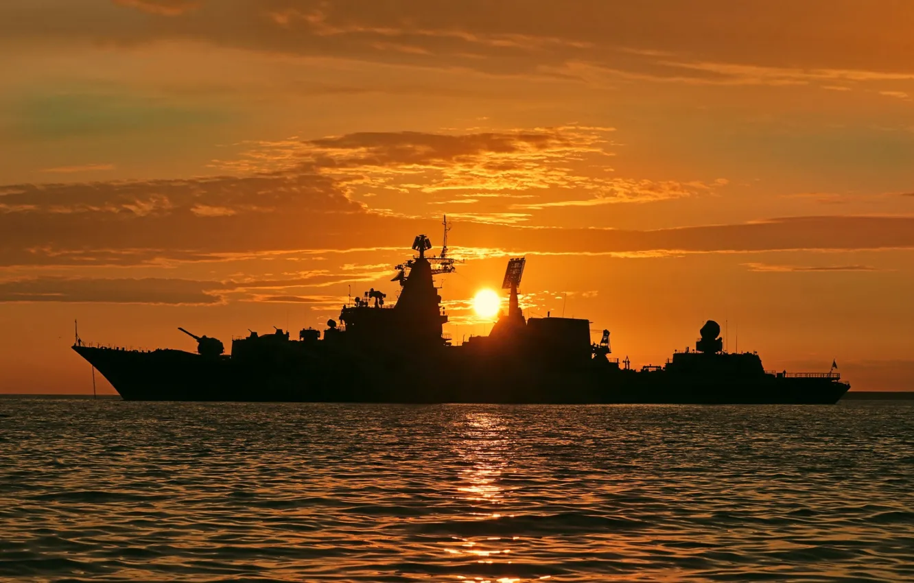 Photo wallpaper sunset, cruiser, RAID, Marshal Ustinov