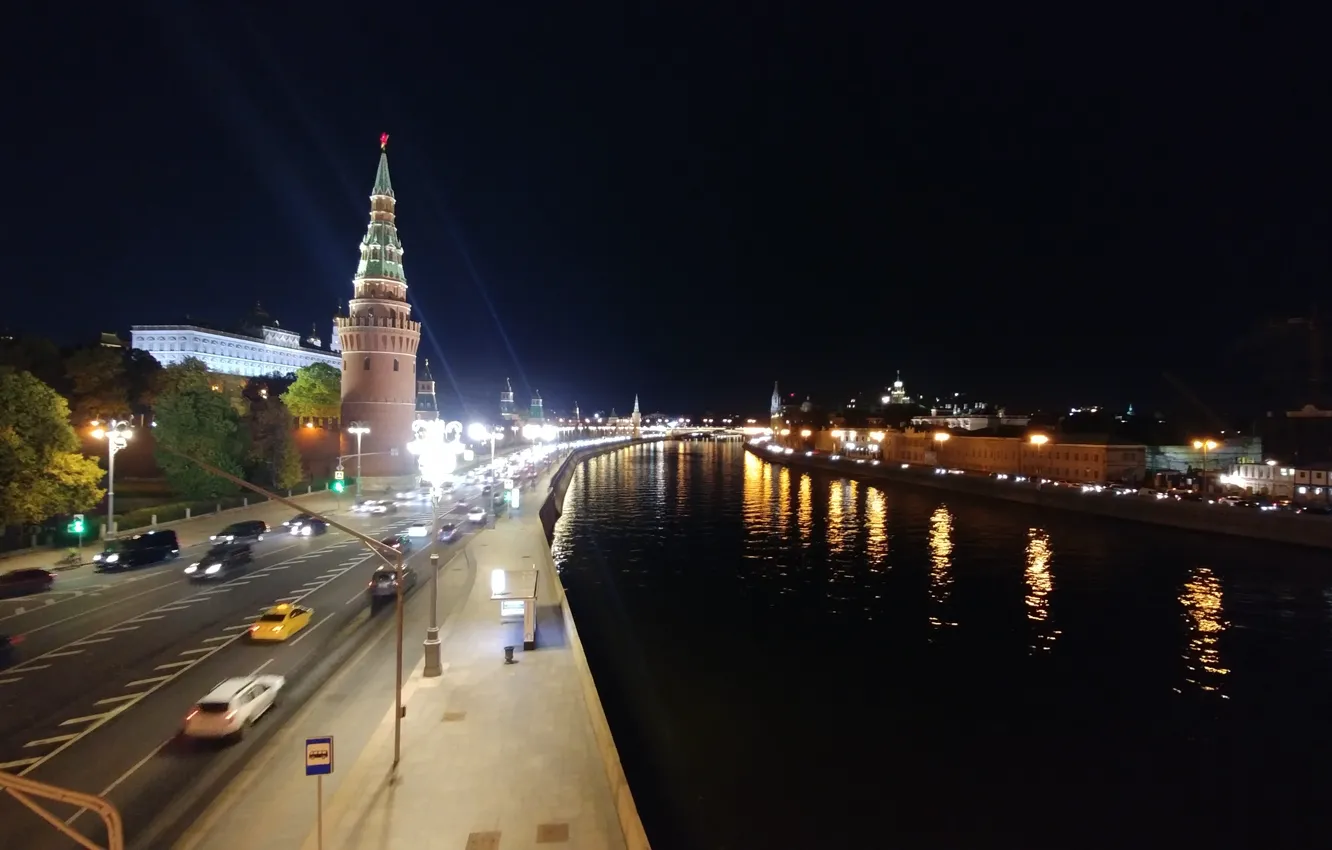 Photo wallpaper Moscow, night city, The Moscow river, Moscow At Night
