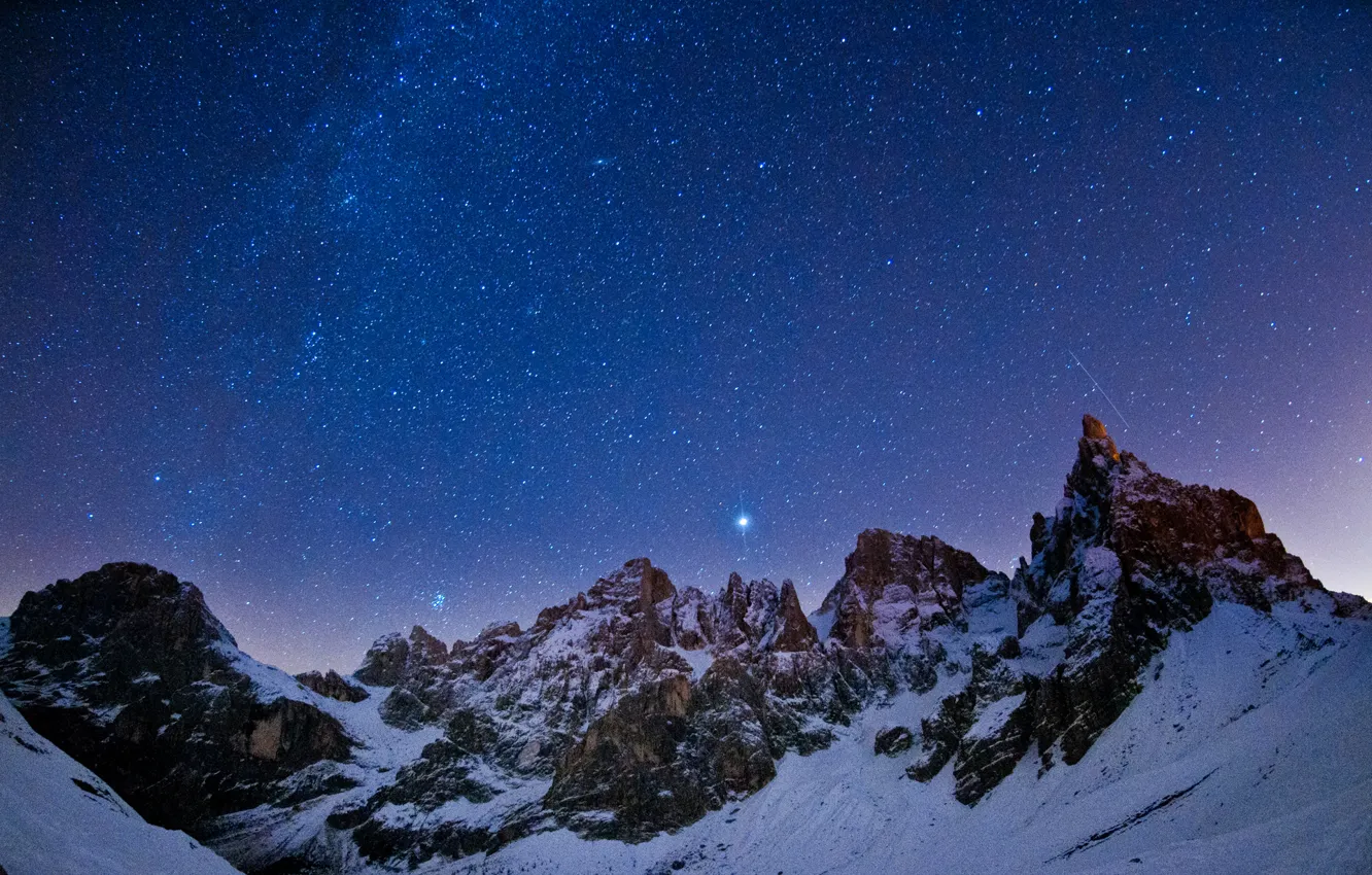 Photo wallpaper the sky, stars, landscape, mountains, constellation, night