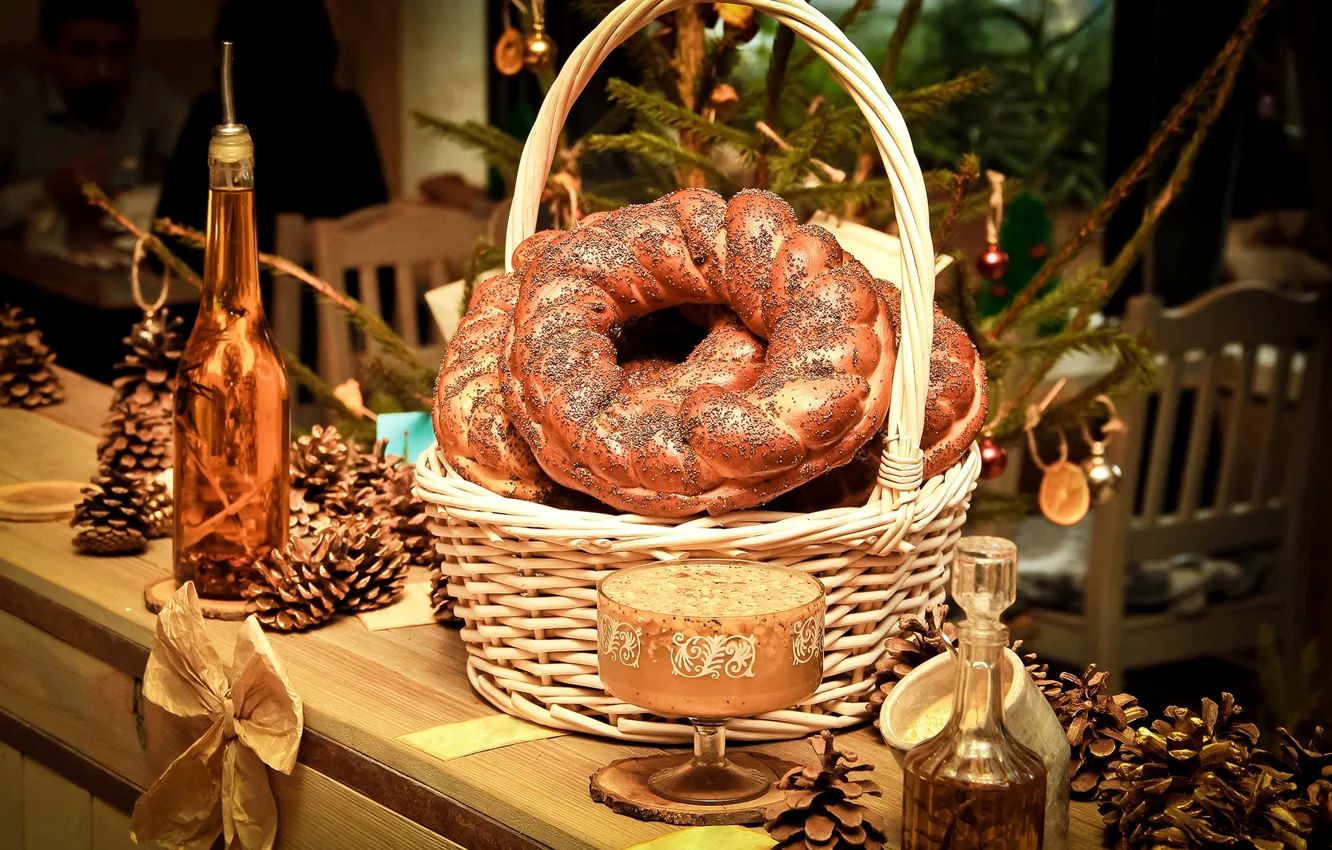 Photo wallpaper basket, new year, bumps, cakes, buns