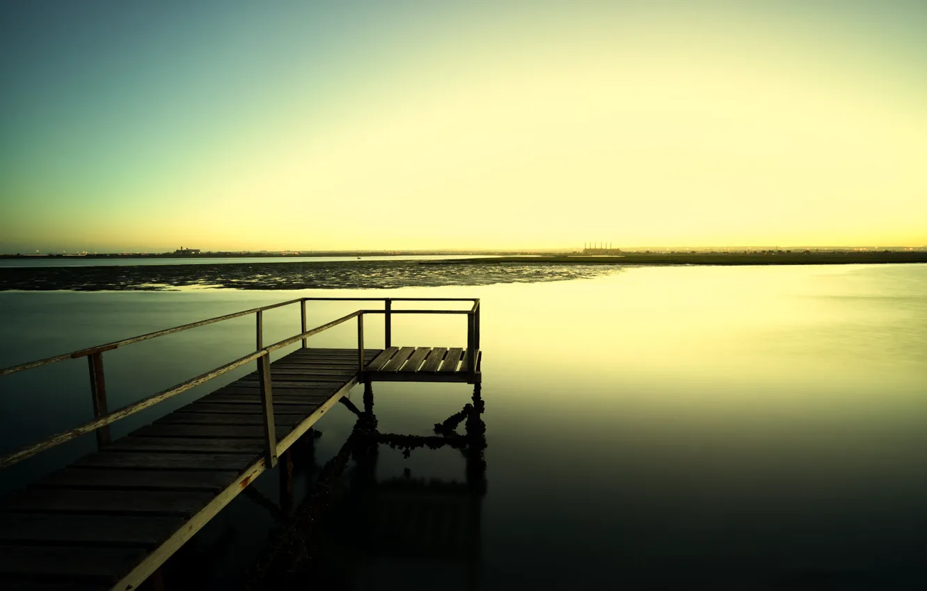 Photo wallpaper river, dawn, Marina