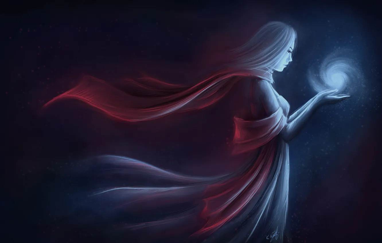 Photo wallpaper girl, light, face, balls, magic, hair, lights, hands