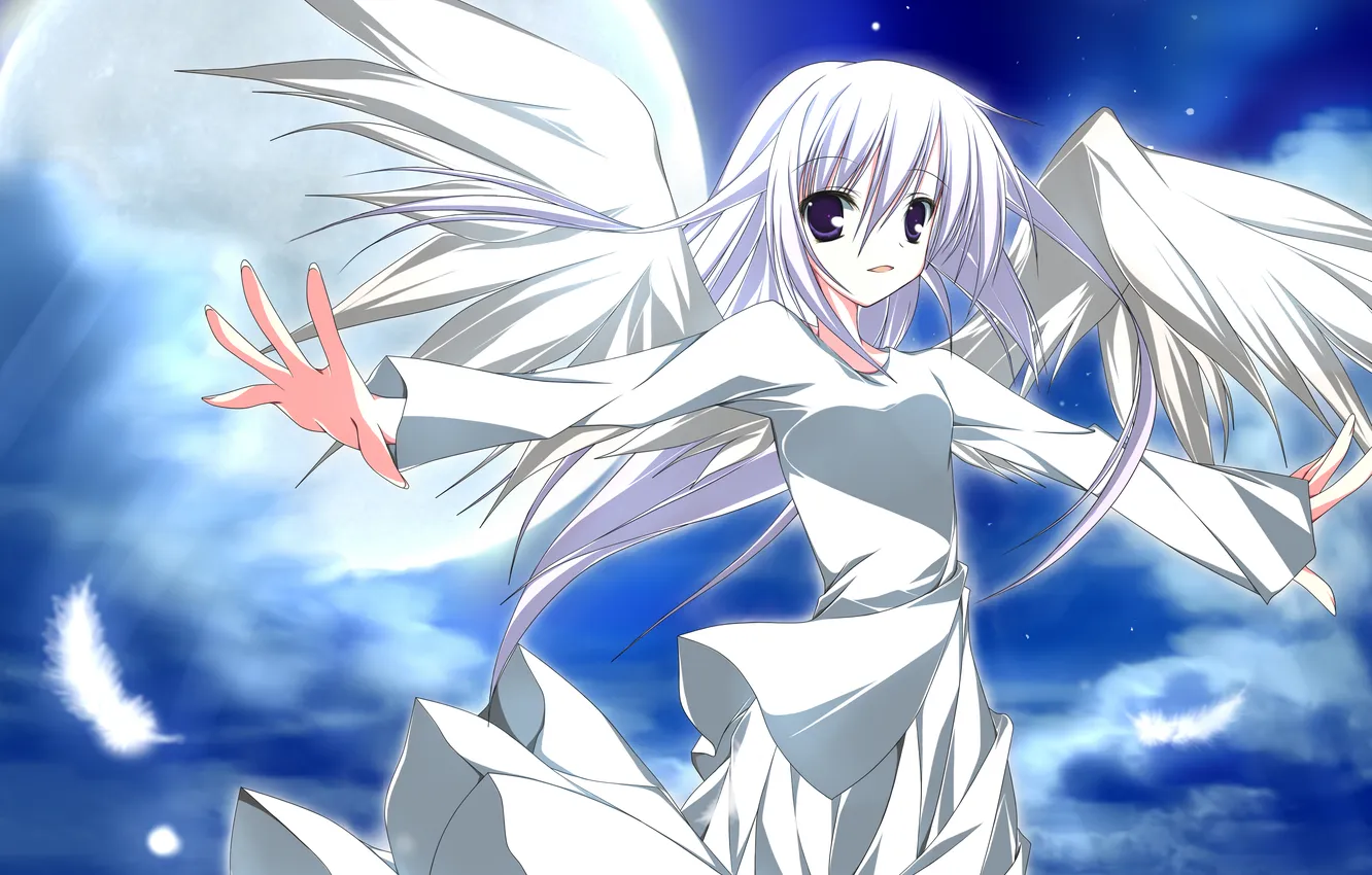 Photo wallpaper the sky, girl, stars, clouds, night, the moon, wings, anime