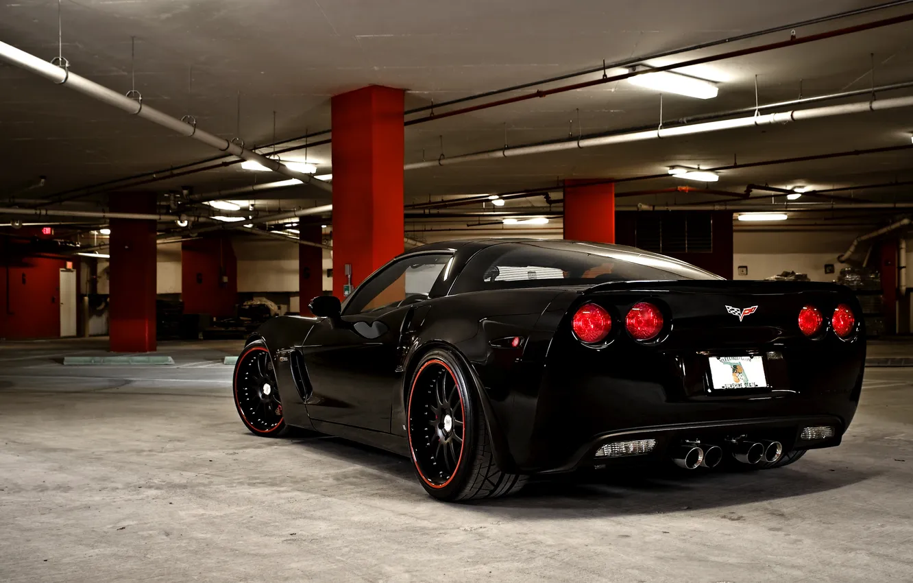 Photo wallpaper black, Z06, Corvette, Chevrolet, Parking, Chevrolet, black, Corvette