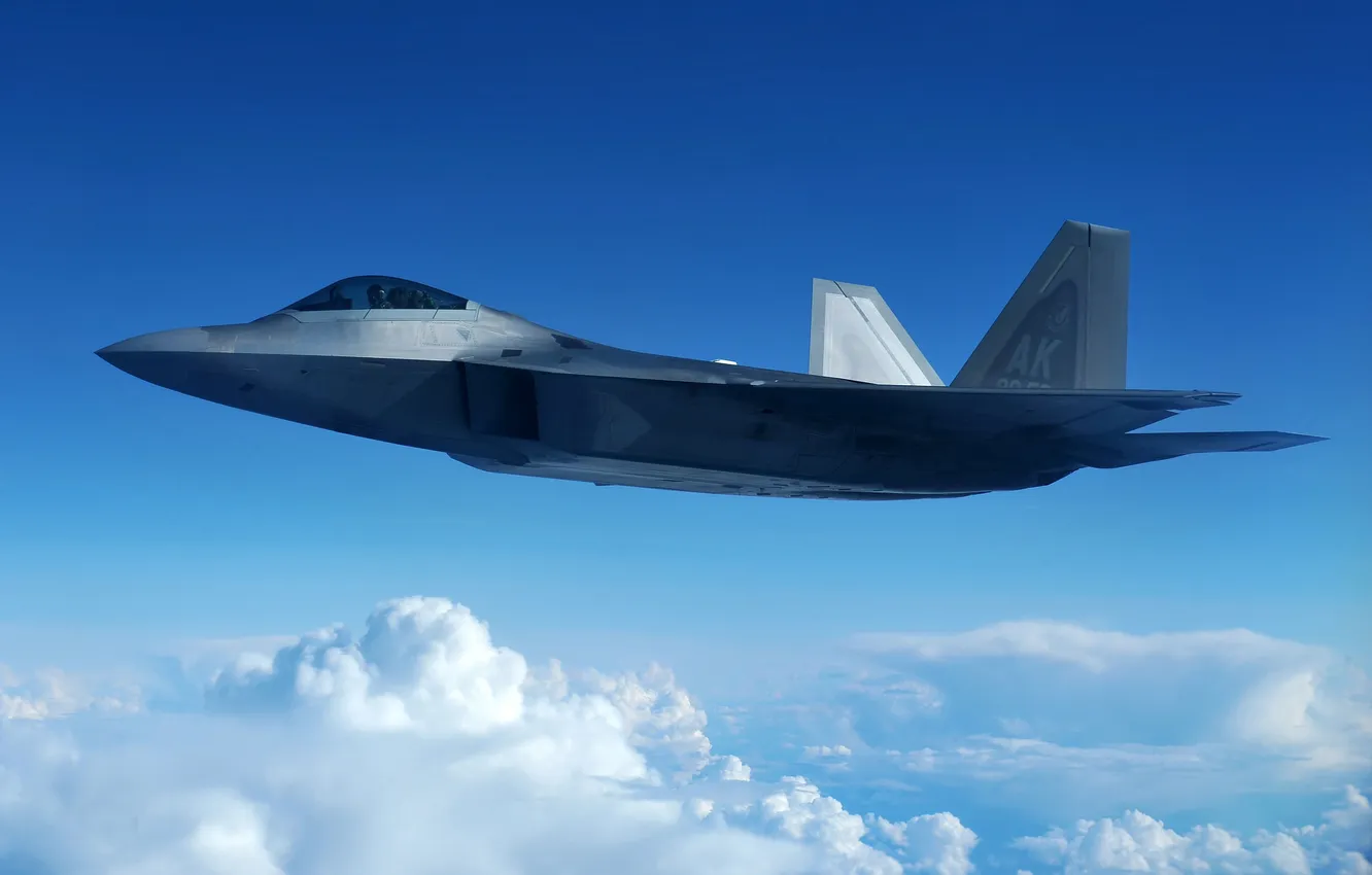Photo wallpaper clouds, flight, fighter, unobtrusive, multipurpose, F-22 Raptor