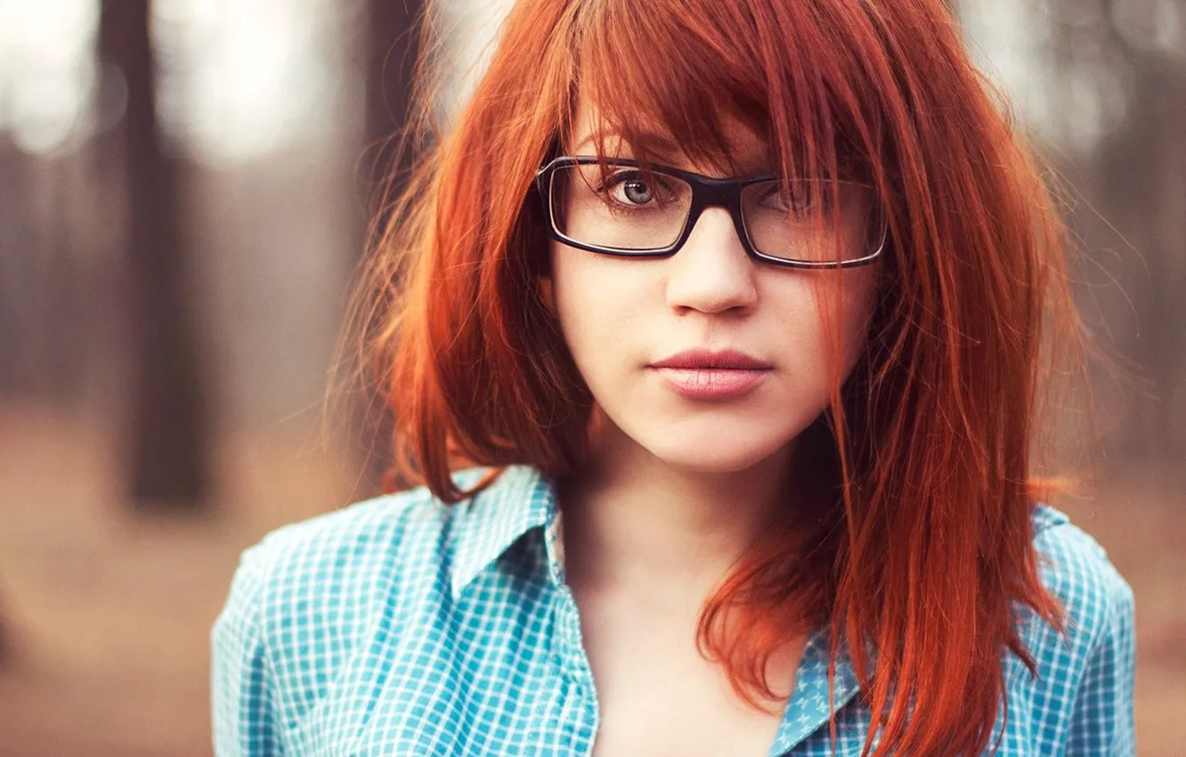 Photo wallpaper Girl, glasses, red, shirt