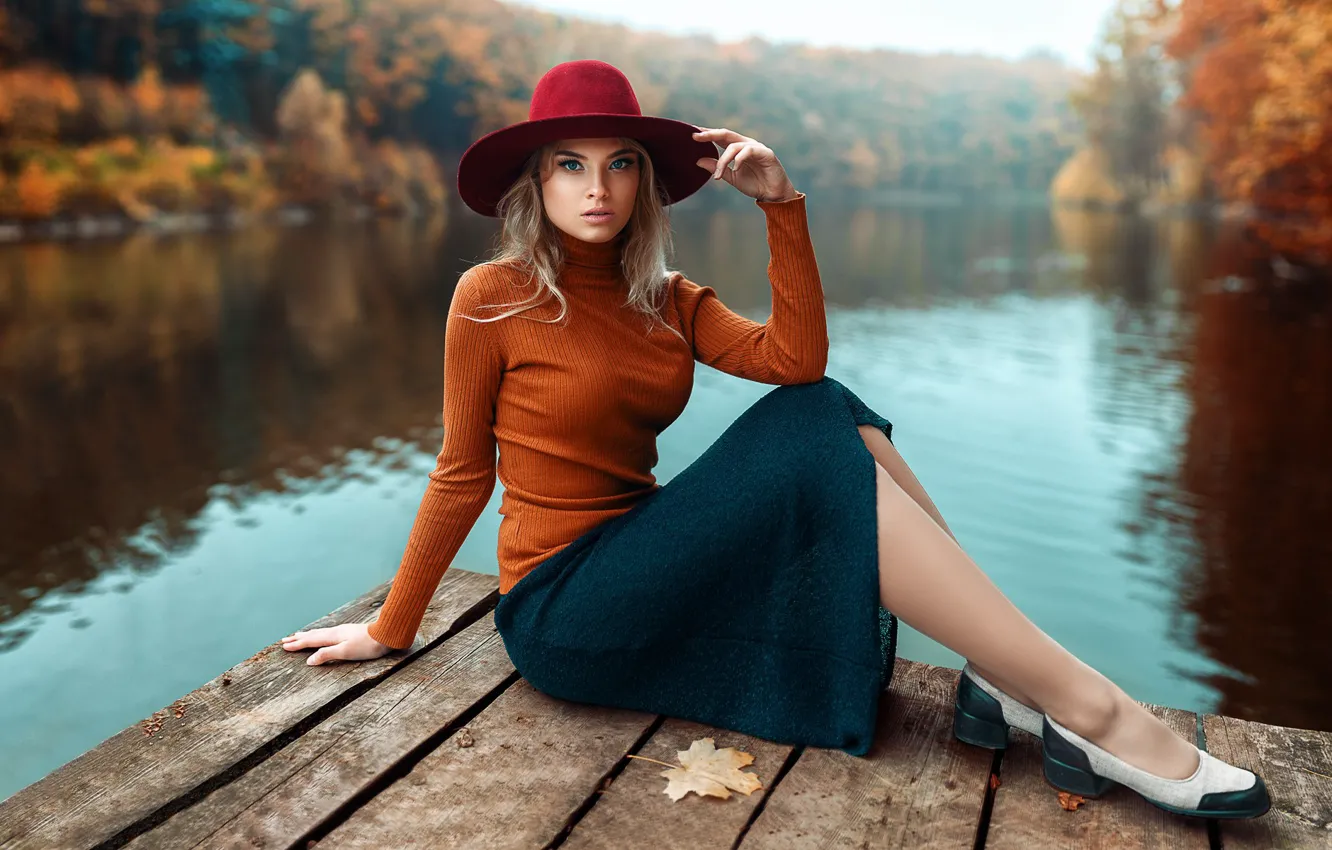 Photo wallpaper water, girl, hat, Max Kuzin