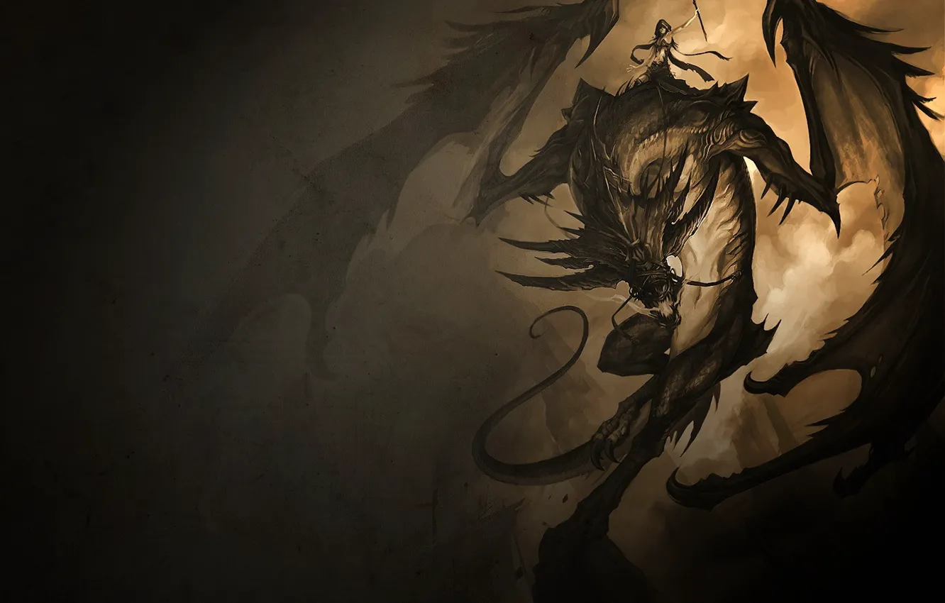 Photo wallpaper darkness, Dragon, rider