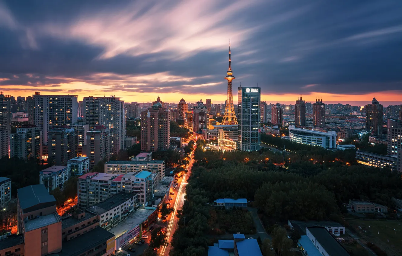 Photo wallpaper night, the city, lights, China, Harbin