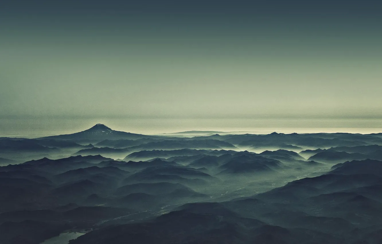 Photo wallpaper Mountains, Fog, River, Morning