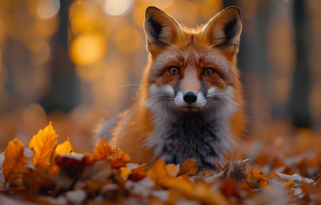 Photo wallpaper autumn, forest, leaves, light, nature, glade, foliage, portrait